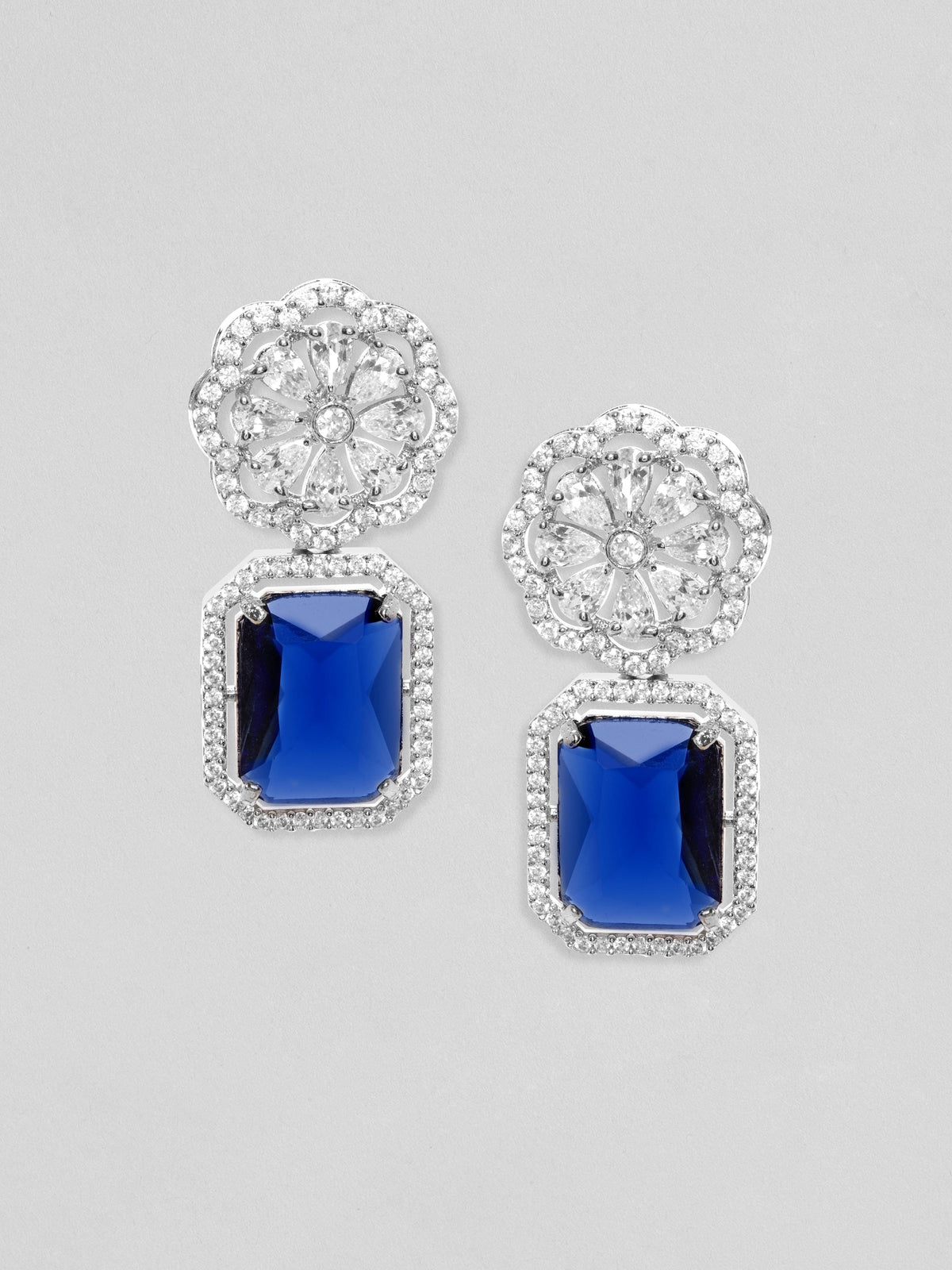 Royal Aura Blue Stone Drop Earrings Silver::Blue