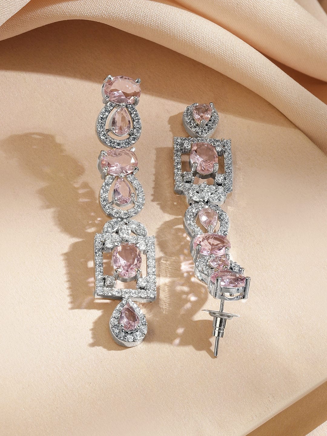 American Diamond Zirconia Teardrop Pink Necklace Set フリーサイズ