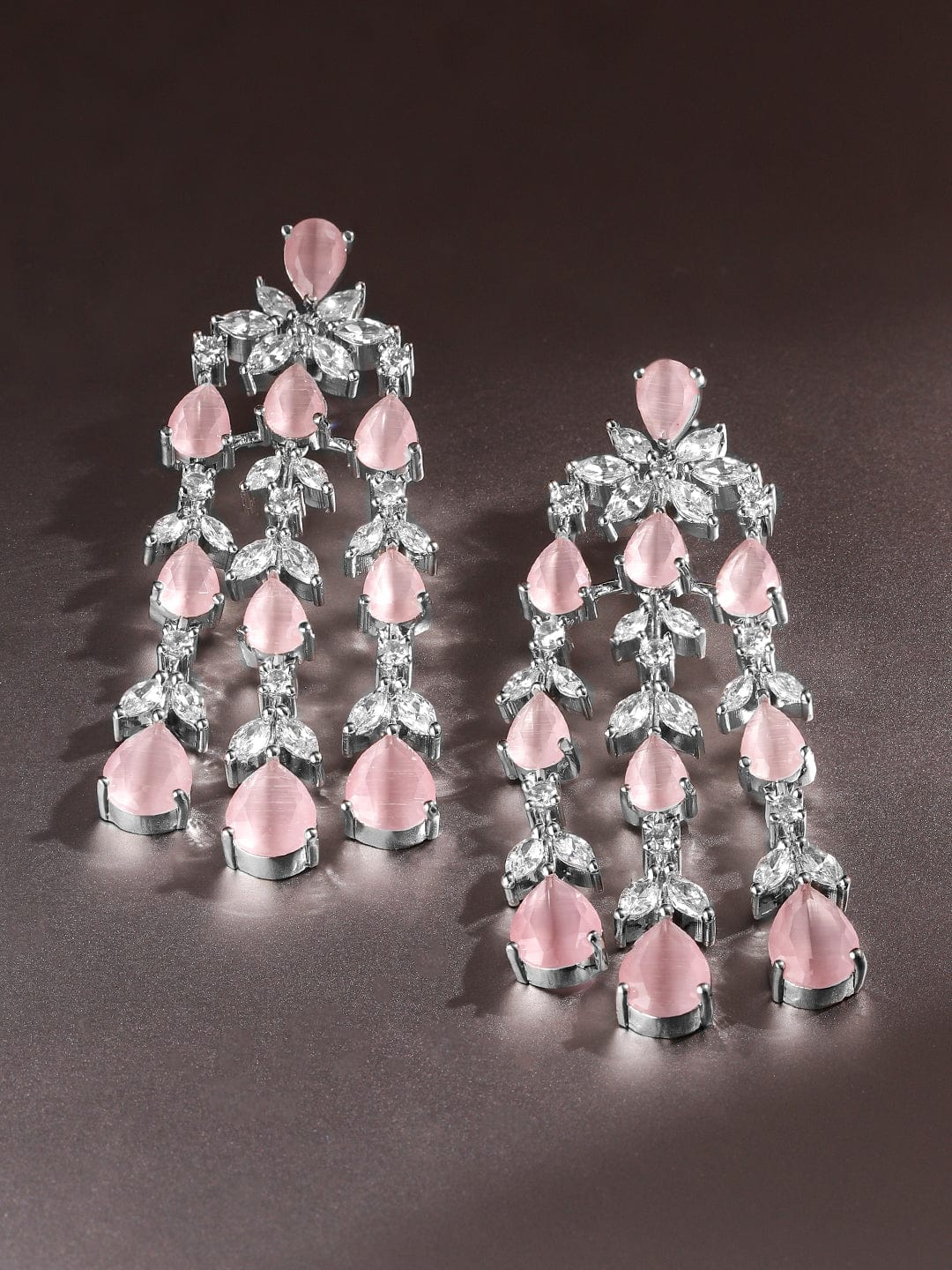 Dreamy Pink Crystal American Diamond Zirconia Danglers フリーサイズ