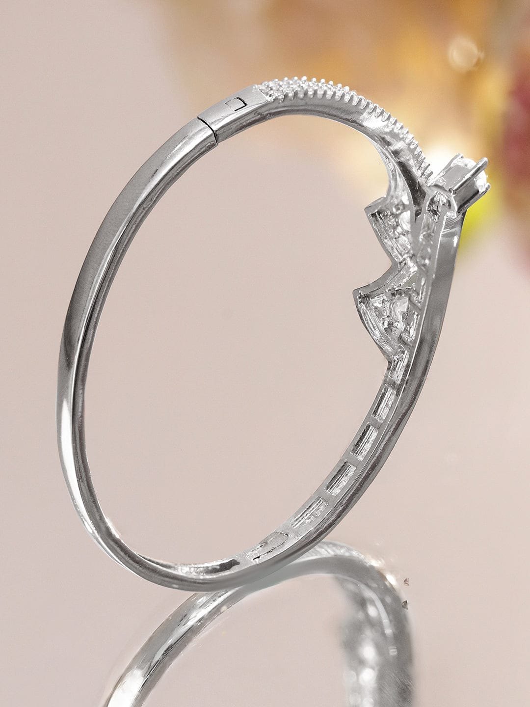 American Diamond Zirconia Silver Toned Bracelet フリーサイズ
