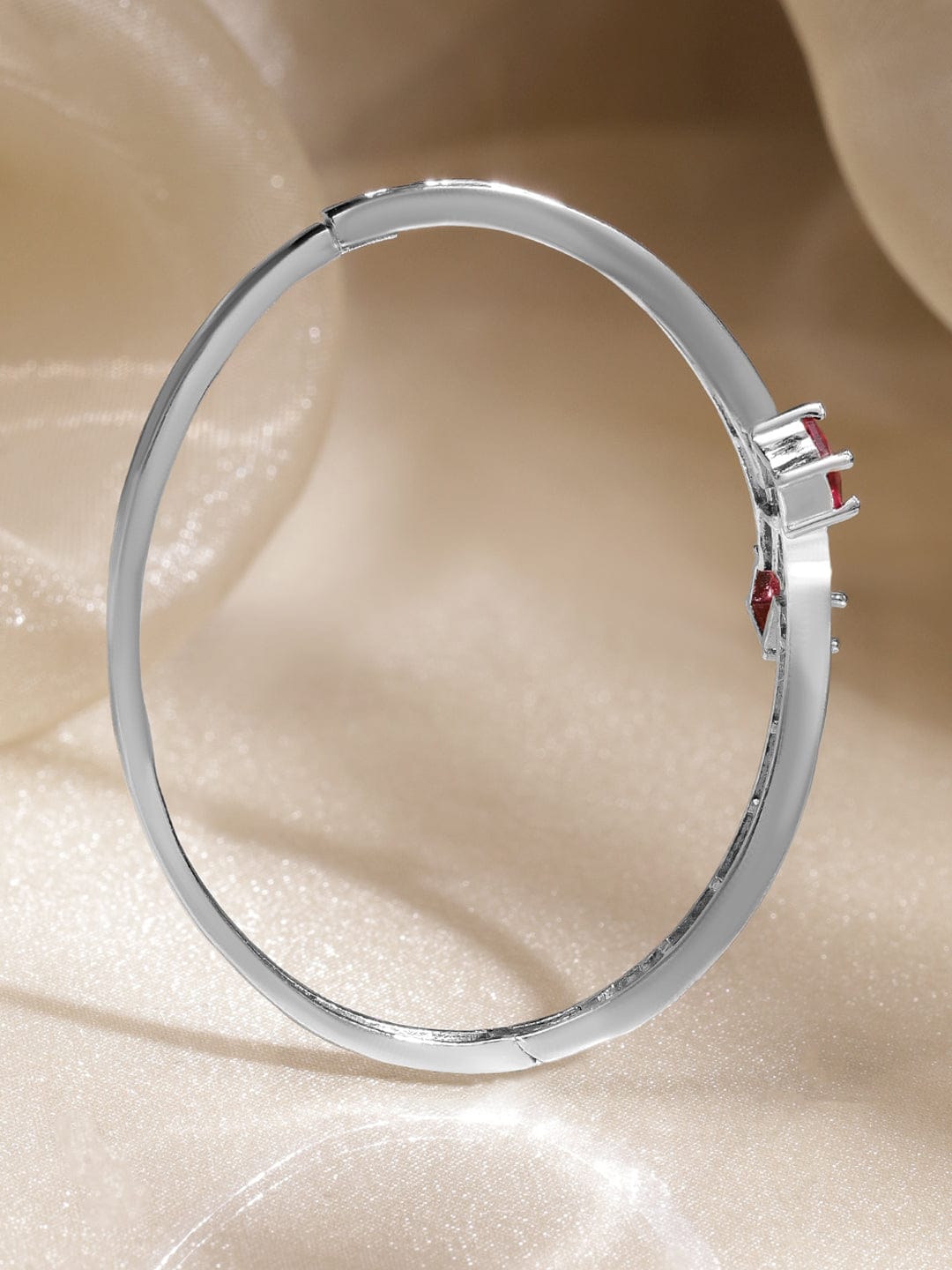 Rubans Rhodium-Plated Brass Classic Minimal Ruby Red & Cubic Zirconia Statement Bracelet フリーサイズ