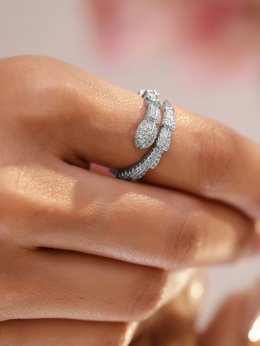 American Diamond Zirconia Snake Pattern Silver Ring フリーサイズ