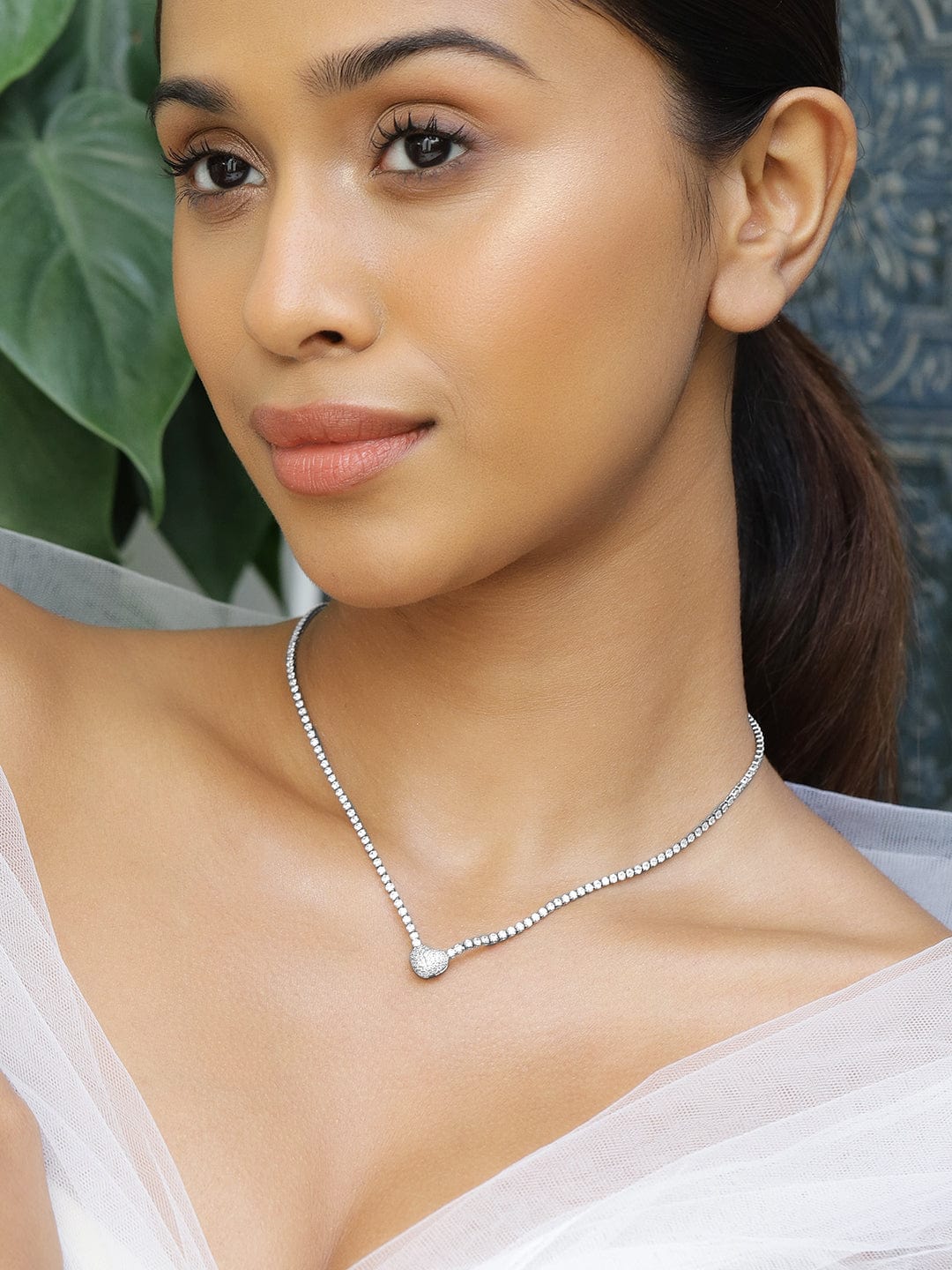 Charming Pear Shaped Pendant American Diamond Zirconia Necklace Silver