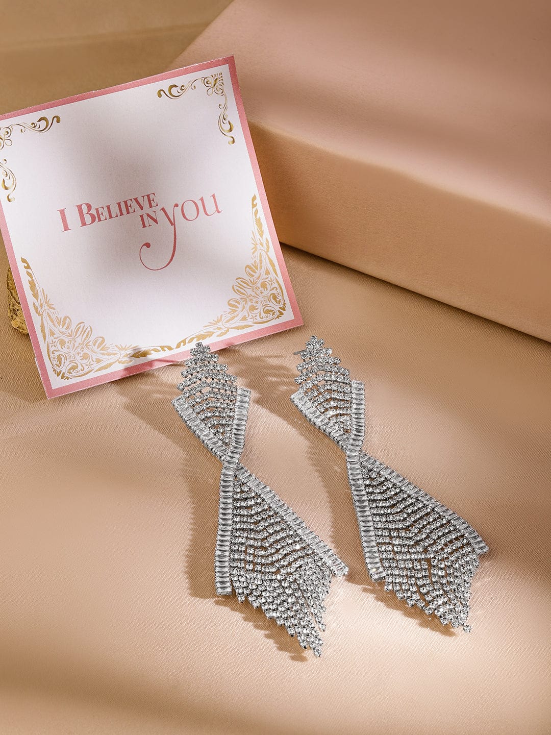 Designer Edge Multistrand American Diamond Zirconia Earrings Silver