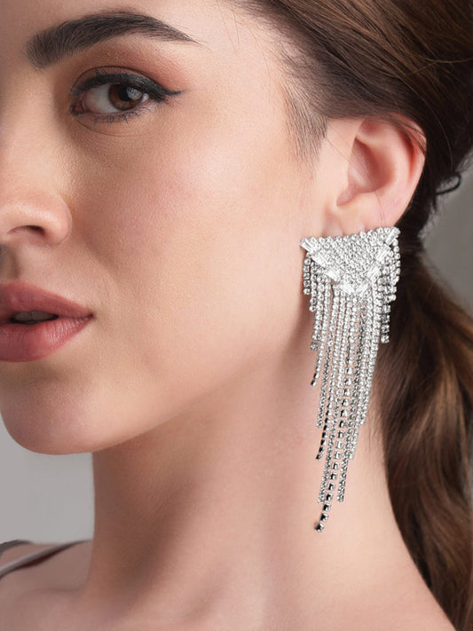 Designer Edge Multistrand American Diamond Zirconia Danglers Silver