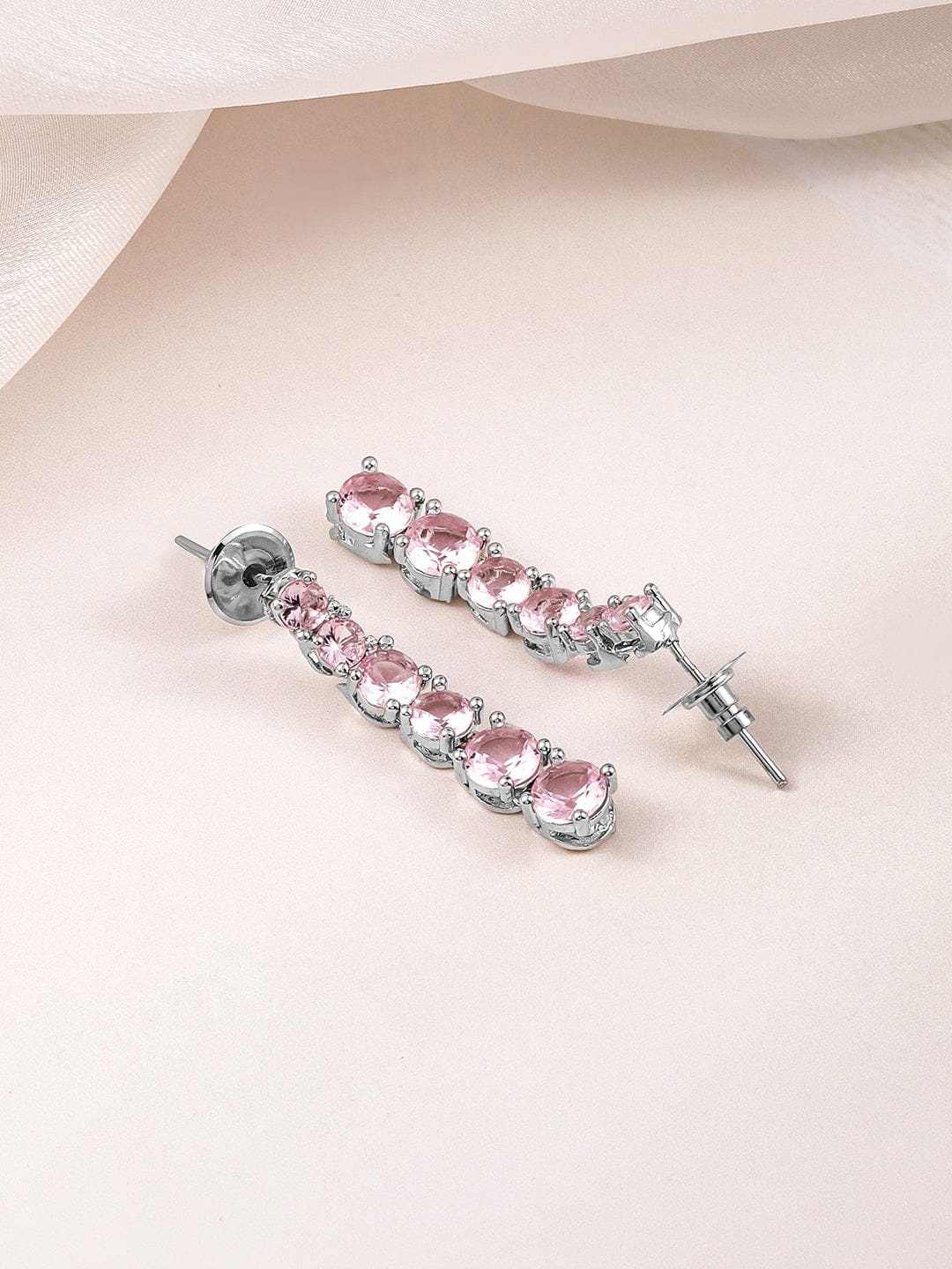Pink Studded Necklace Set Silver