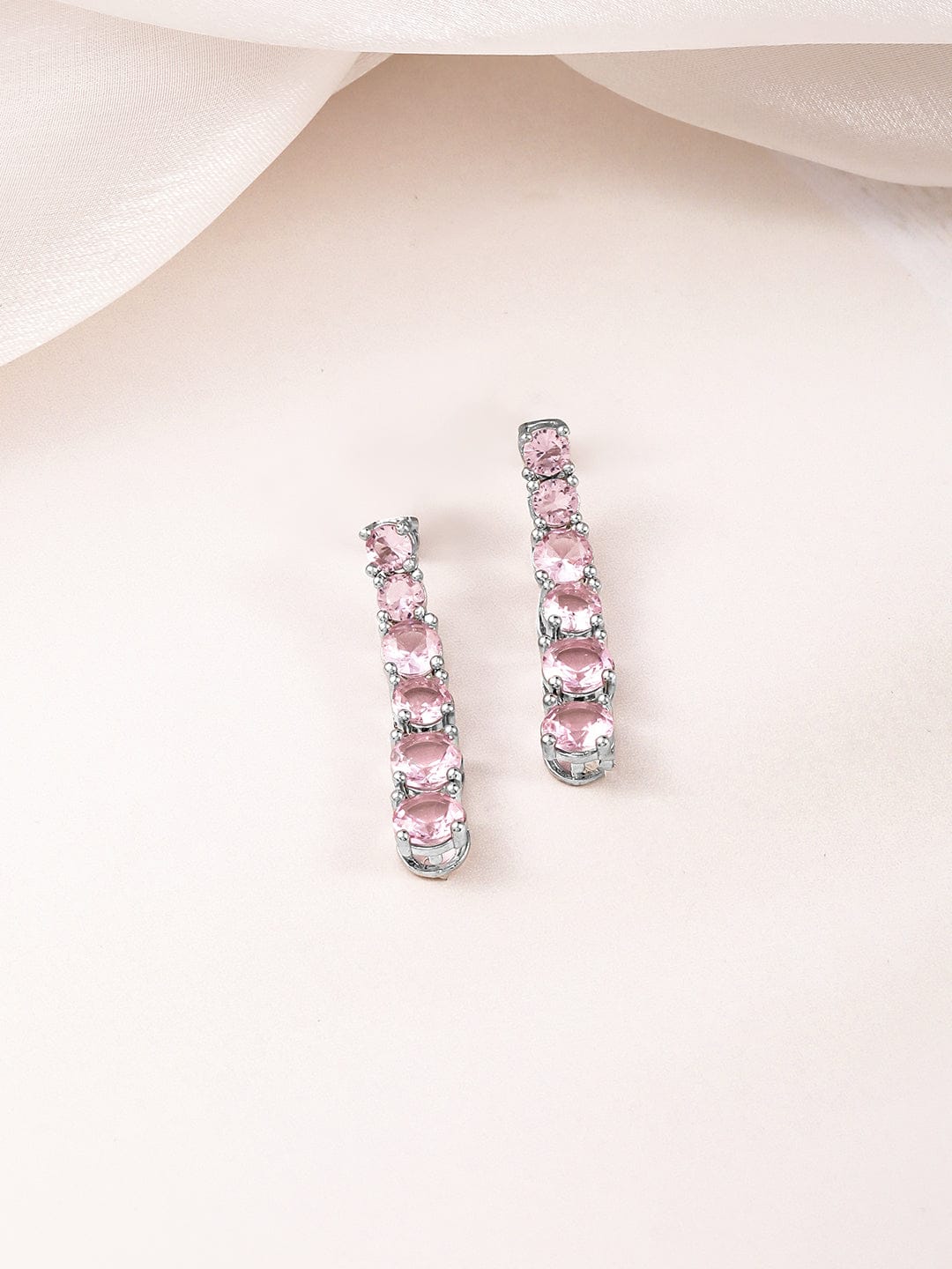 Pink Studded Necklace Set Silver