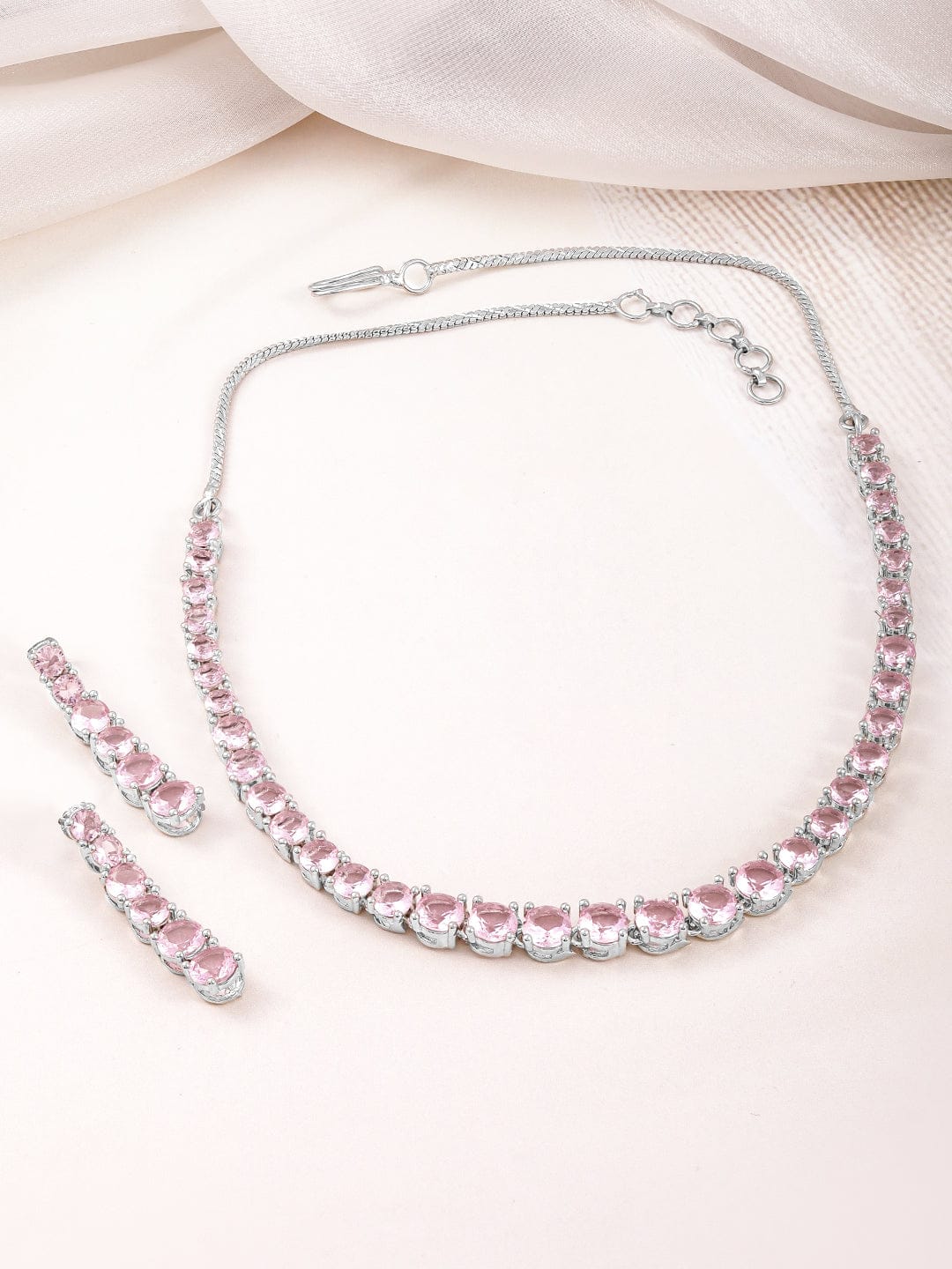 Pink Studded Necklace Set Silver