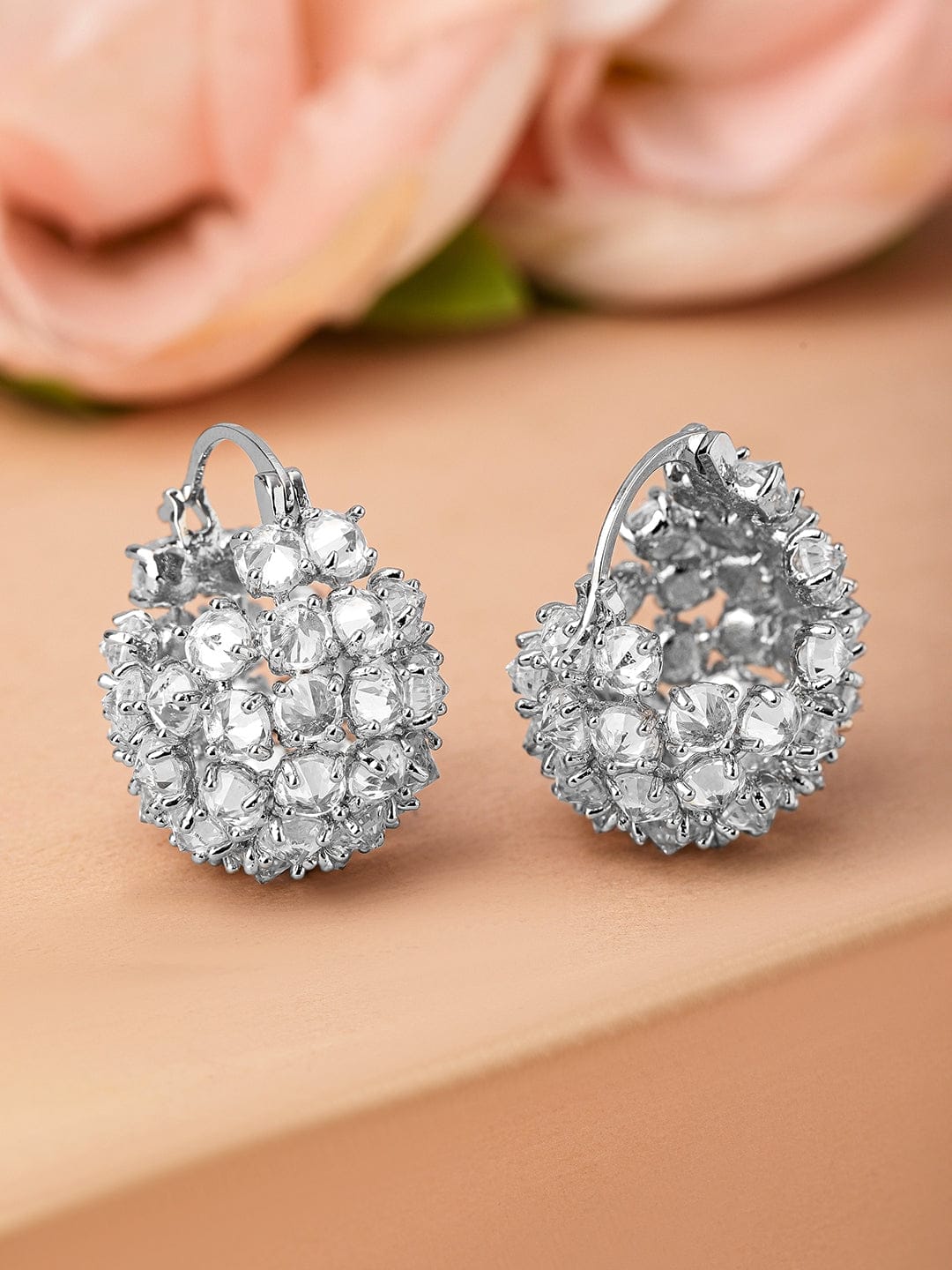 Crystal Studded Huggie Earrings Silver