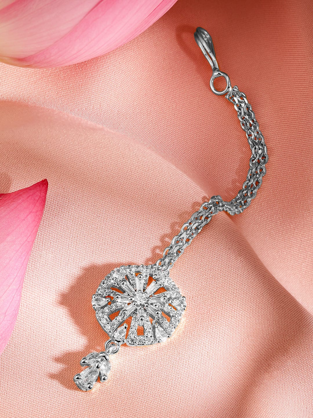 Rubans Rhodium Plated Cubic Zirconia Maang Tikka Silver