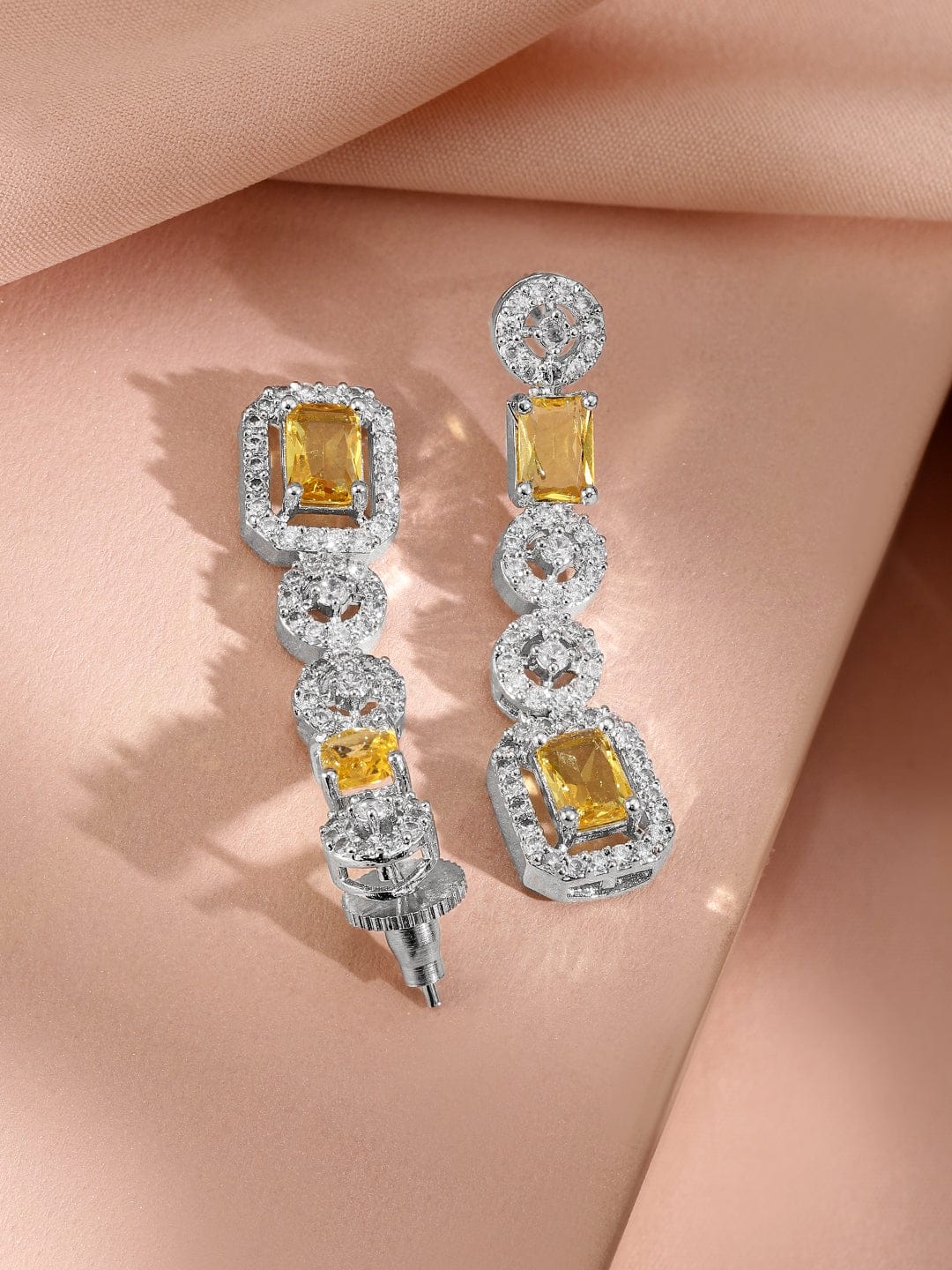 Citrine Studded American Diamond Zirconia Necklace Set Yellow