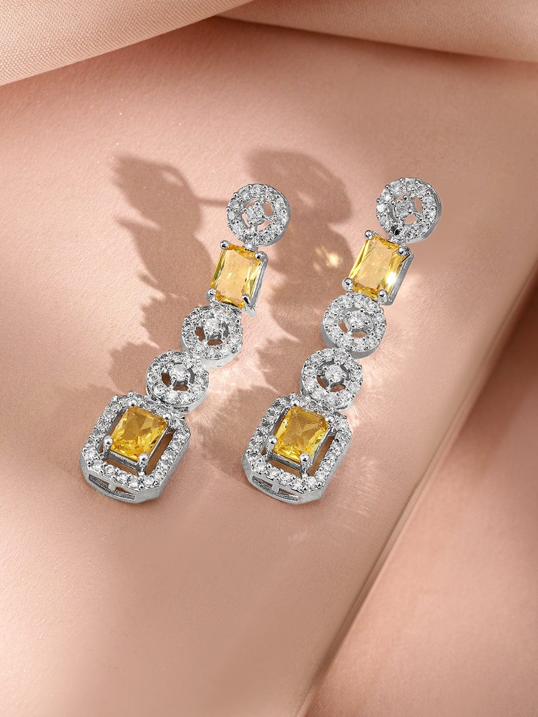 Citrine Studded American Diamond Zirconia Necklace Set Yellow