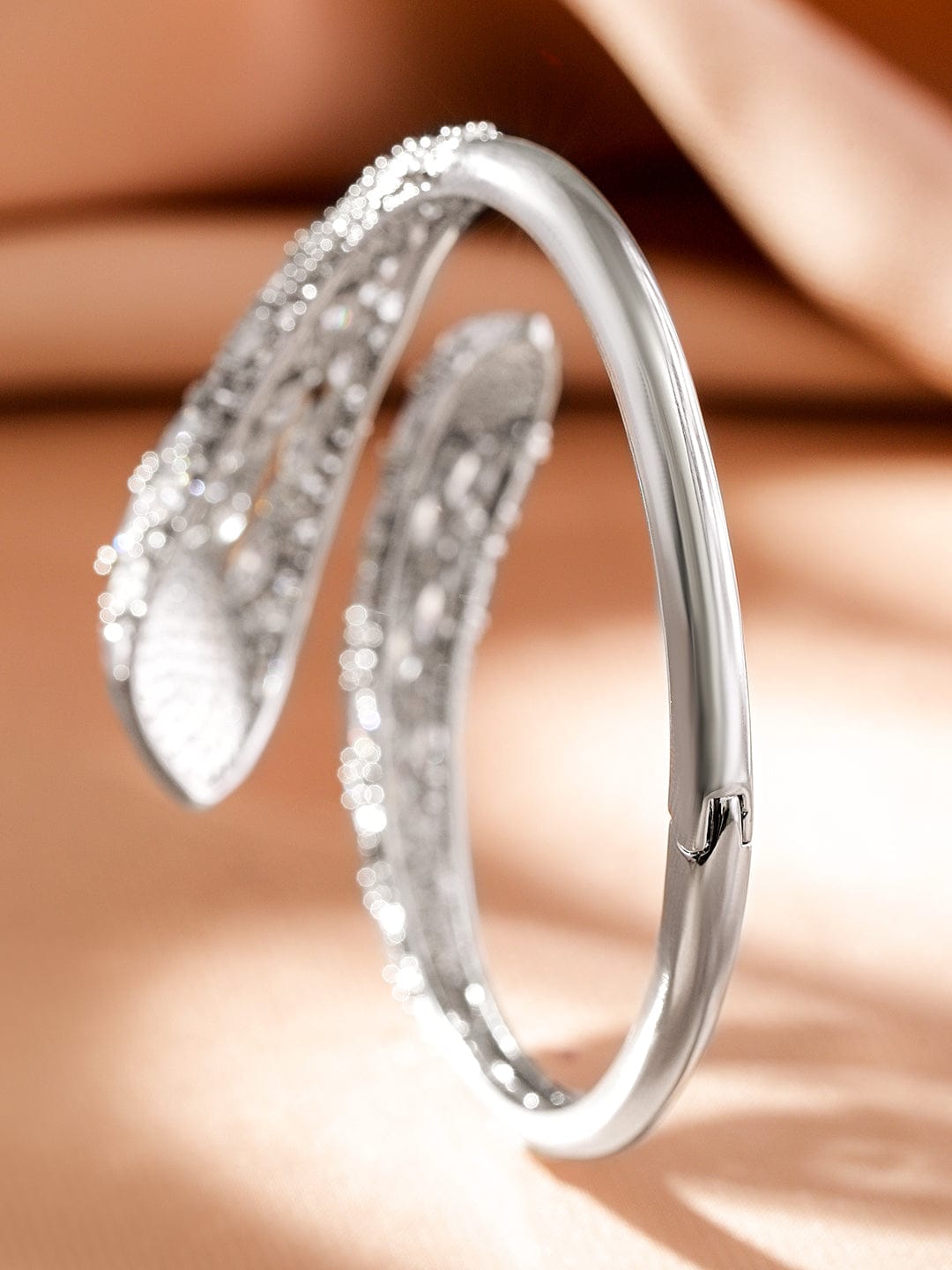 Rubans Rhodium-Plated Cubic Zirconia Studded Adjustable Openable Bracelet フリーサイズ