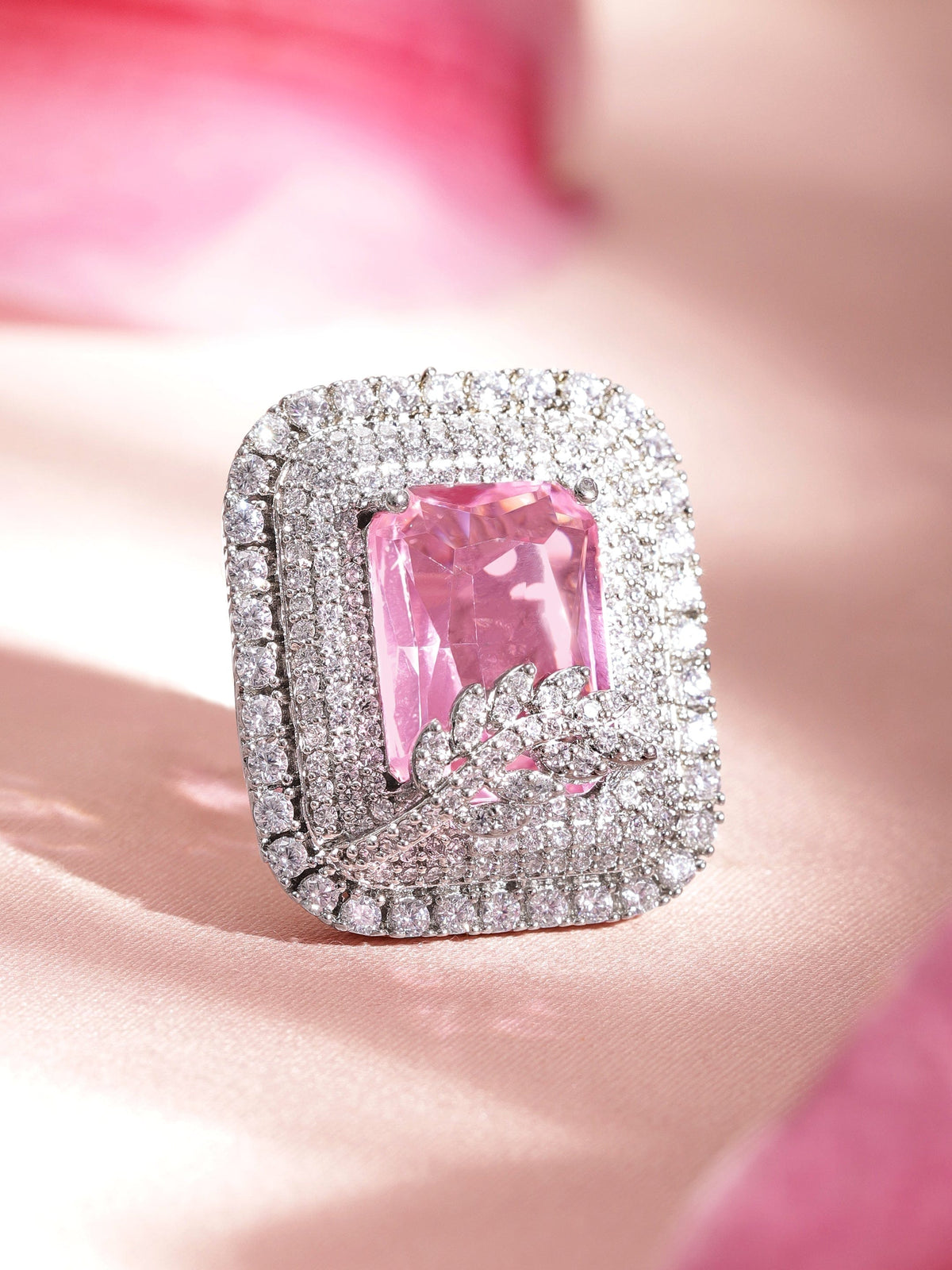 Pink American Diamond Zirconia Cubic Ring Pink