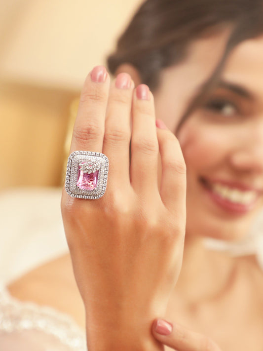 Pink American Diamond Zirconia Cubic Ring Pink