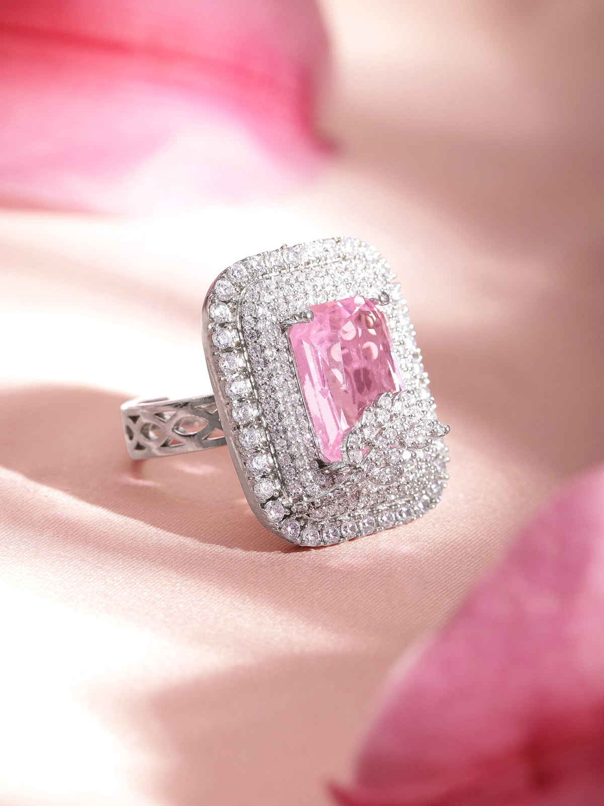 Pink American Diamond Zirconia Cubic Ring Pink