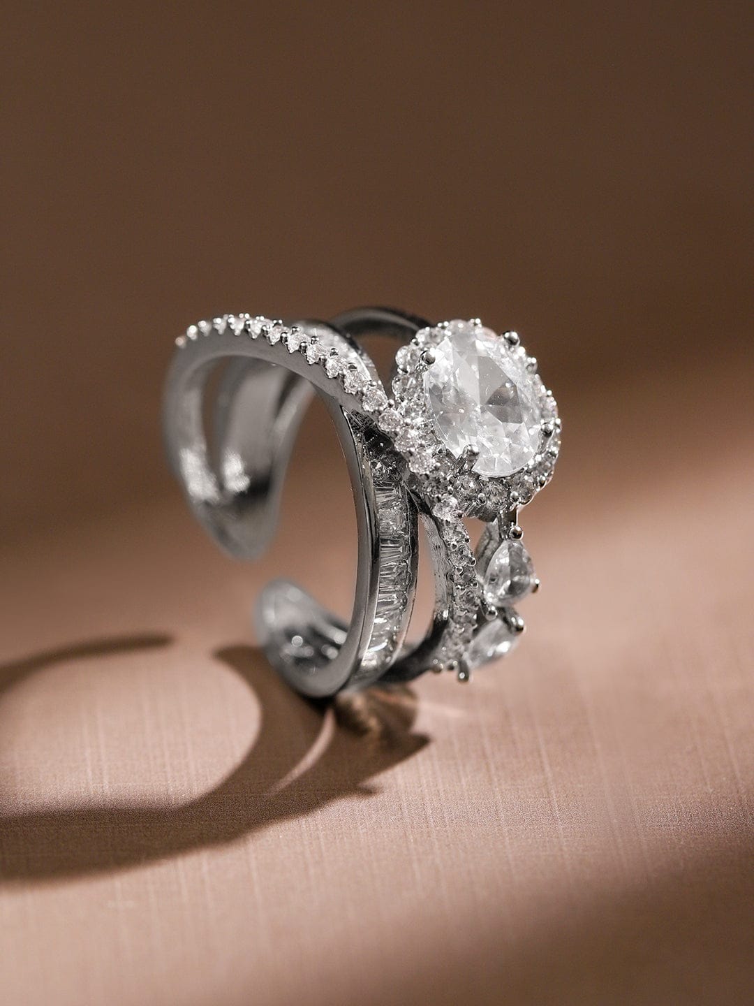 American Diamond Zirconia Silver Ring Silver