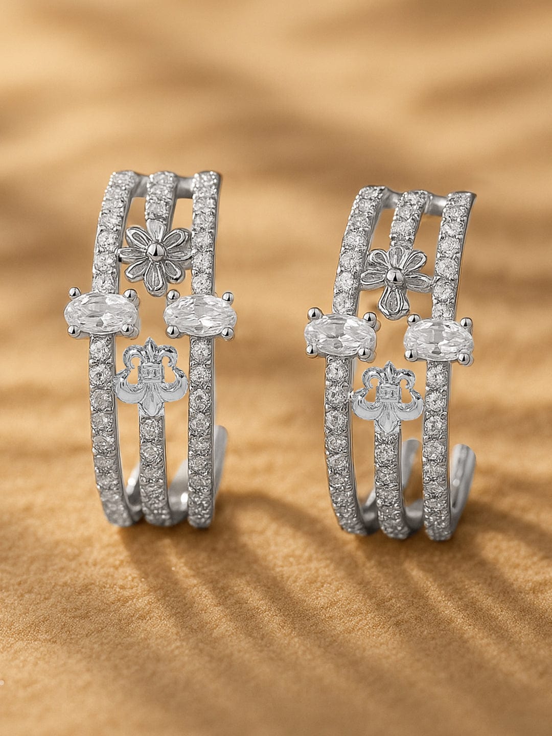 Soft Silver Shine American Diamond Zirconia Hoops Silver