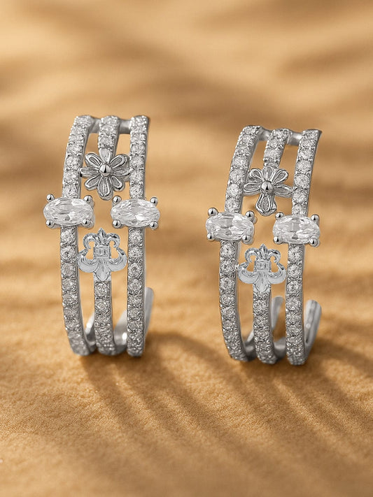 Soft Silver Shine American Diamond Zirconia Hoops Gold