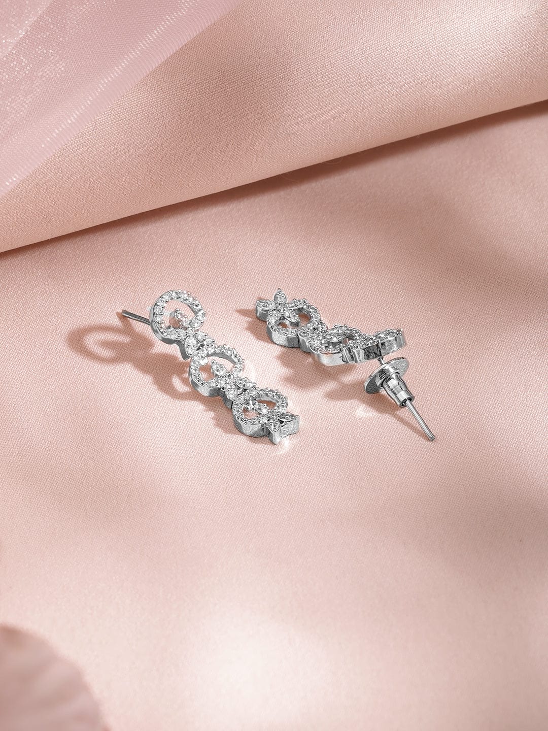 Studded American Diamond Zirconia Sparkling Necklace Set Silver