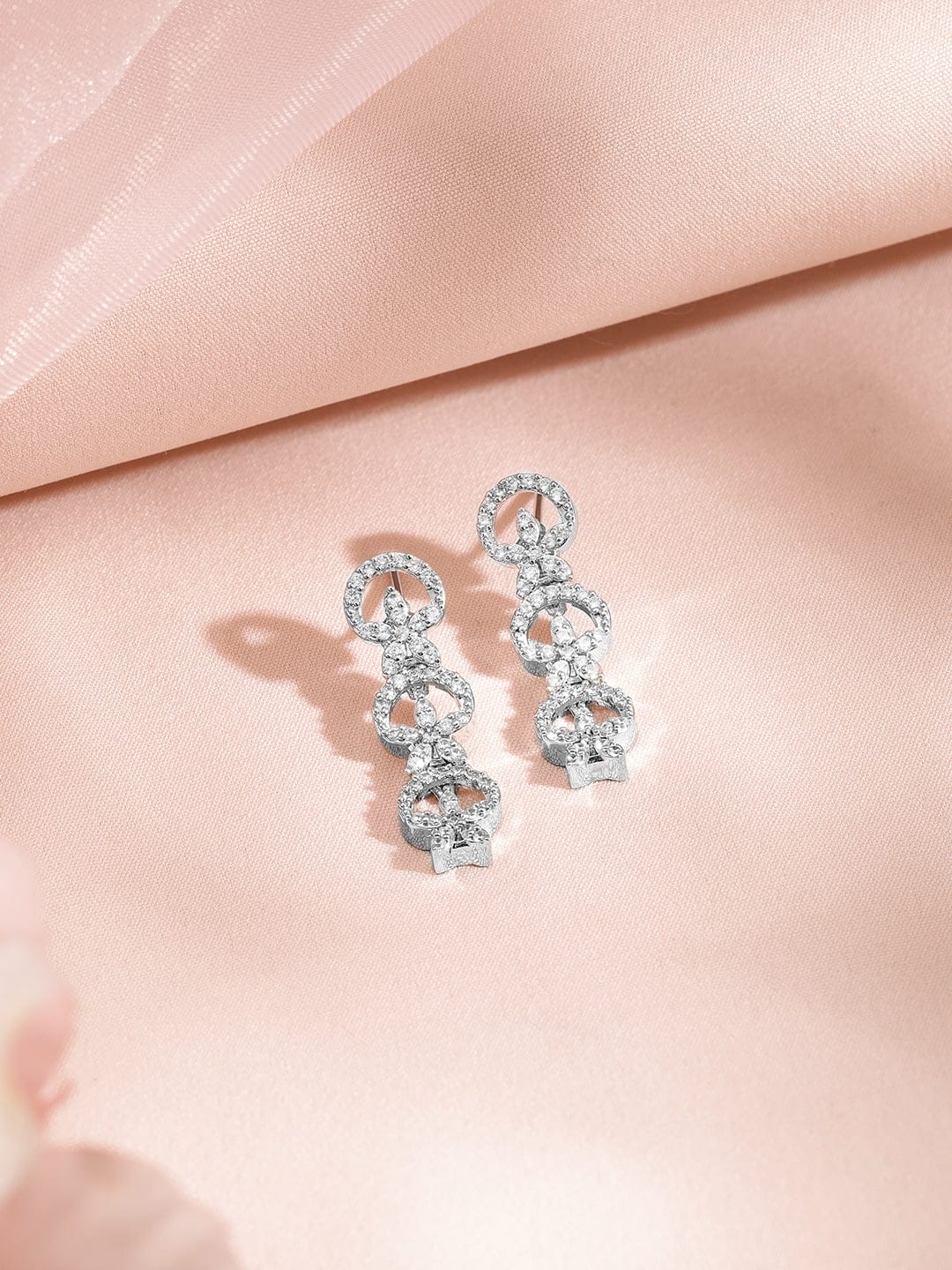 Studded American Diamond Zirconia Sparkling Necklace Set Silver