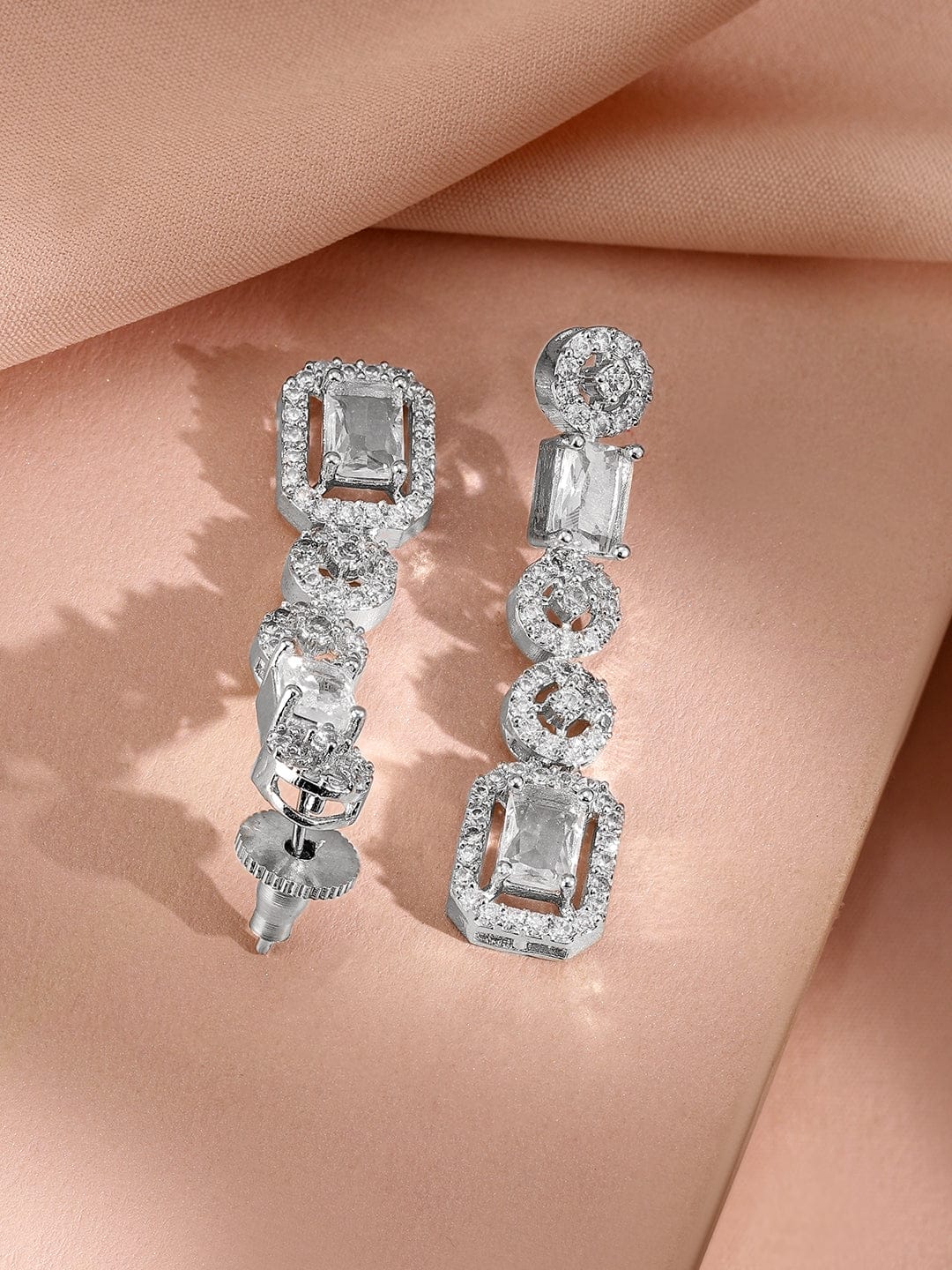 White Cubic American Diamond Zirconia Necklace Set Silver