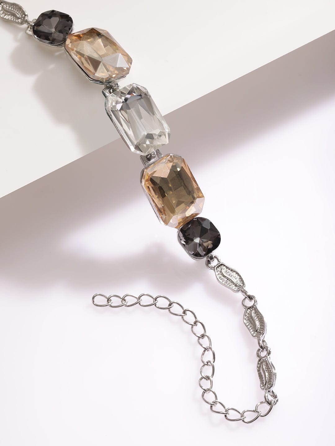 Silver Toned Bracelet With Black & Champagne Crystals Silver