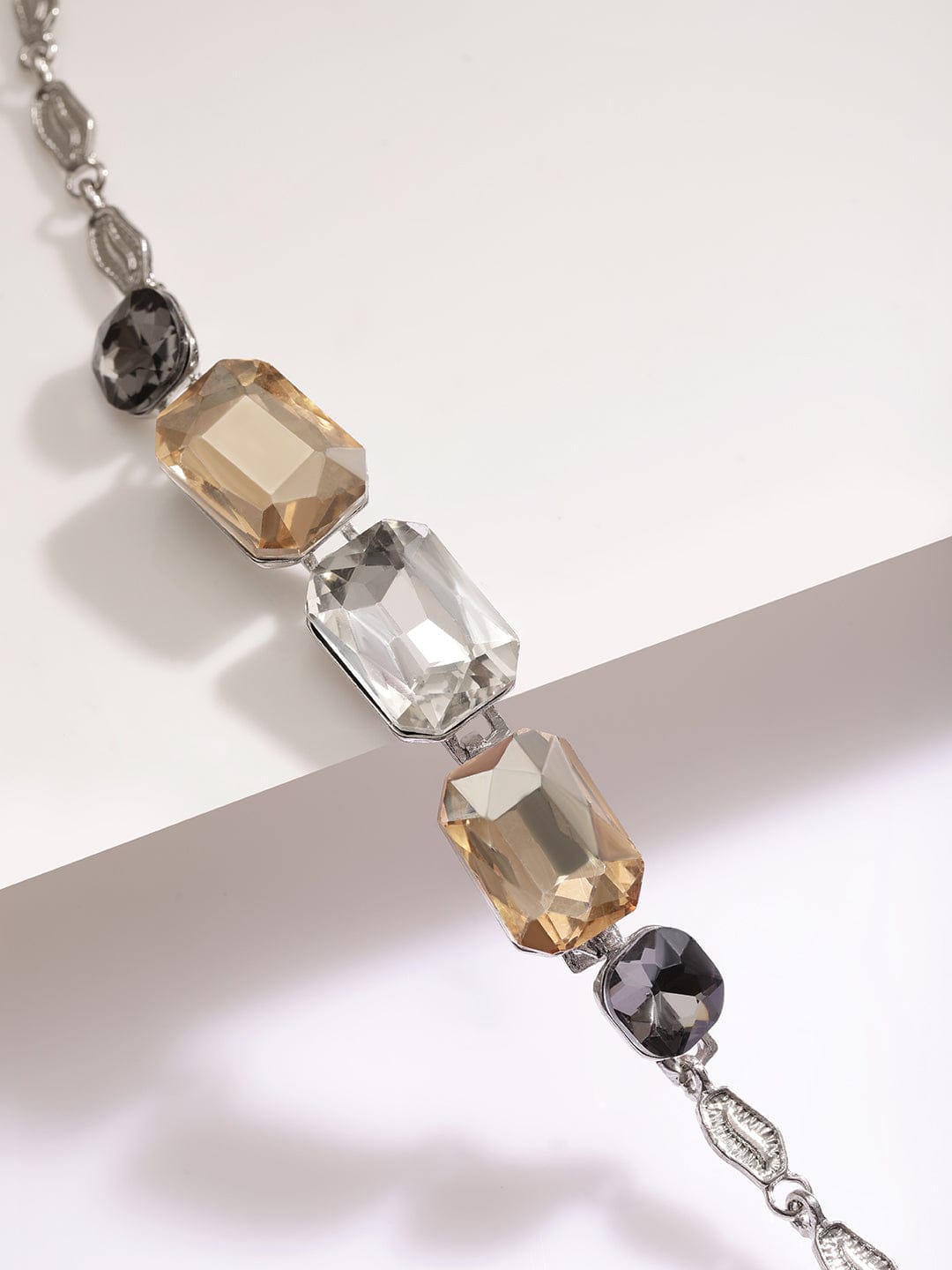 Silver Toned Bracelet With Black & Champagne Crystals Silver