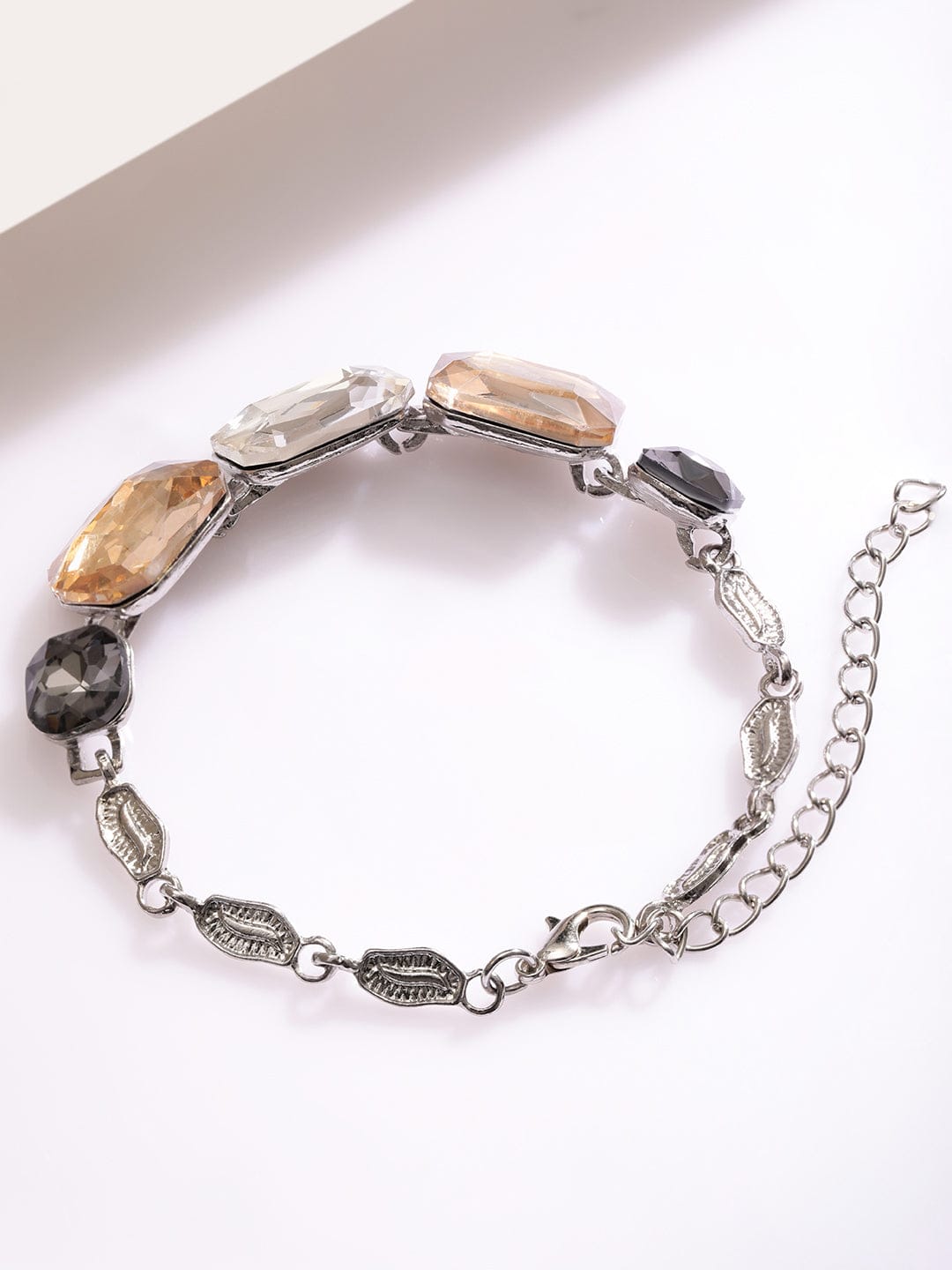 Silver Toned Bracelet With Black & Champagne Crystals Silver