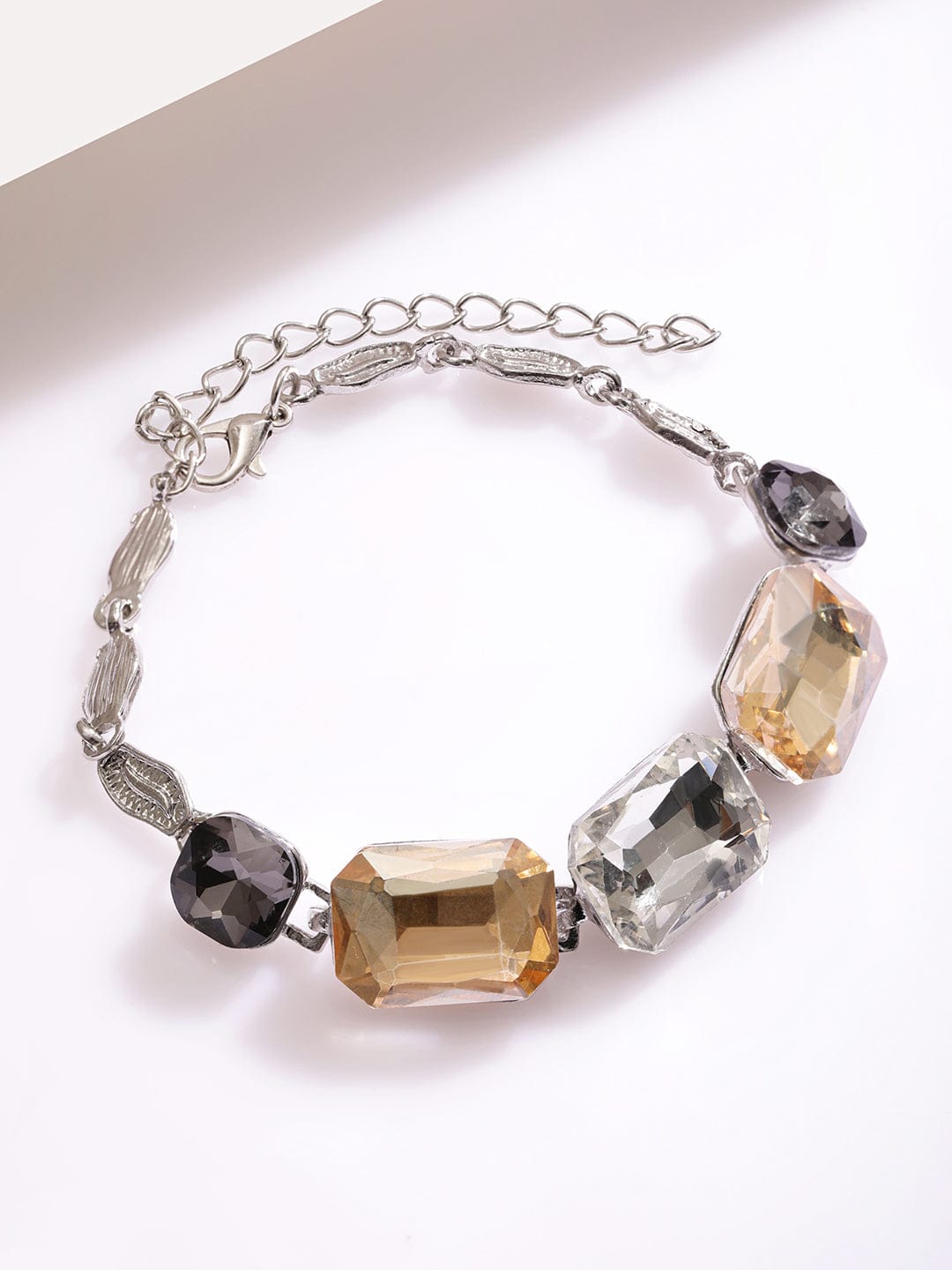 Silver Toned Bracelet With Black & Champagne Crystals Silver