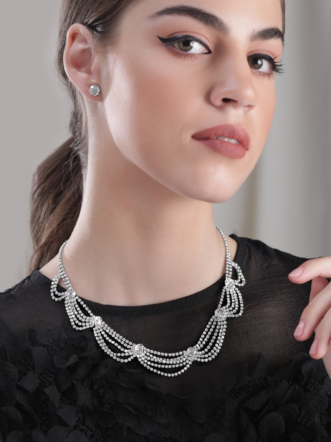 American Diamond Zirconia Necklace Set Silver