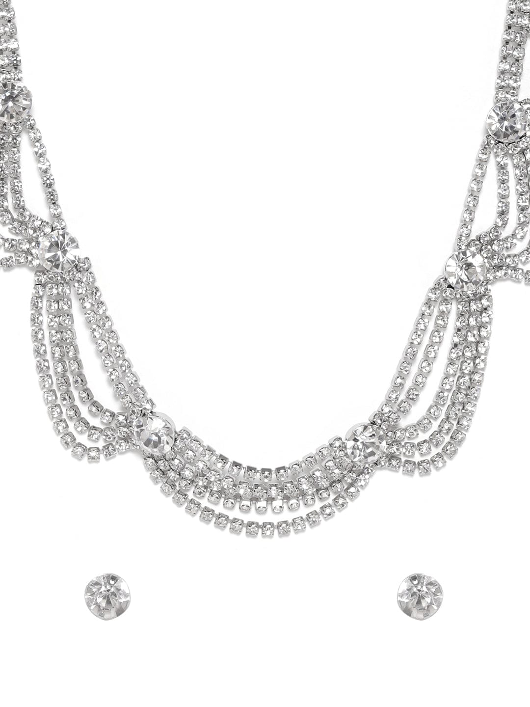 American Diamond Zirconia Necklace Set Silver
