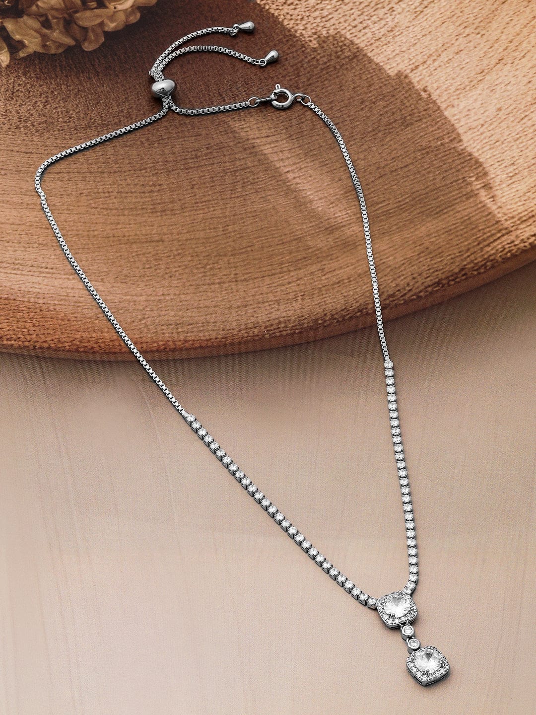 Elegant American Diamond Zirconia Studded Pendant Necklace Gold