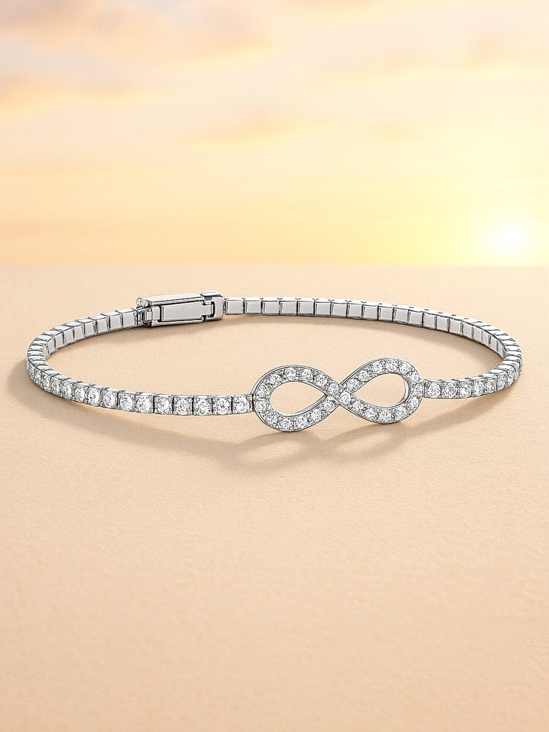 Rubans Rhodium Plated Cubic Zirconia Studded Premium Charm Bracelet Silver