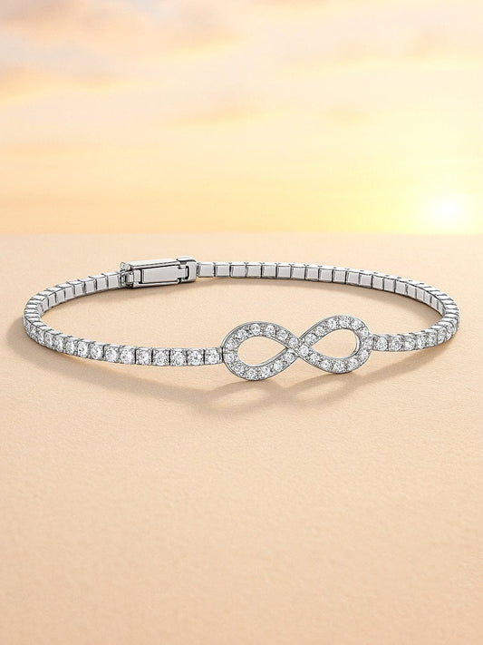 Rubans Rhodium Plated Cubic Zirconia Studded Premium Charm Bracelet Silver
