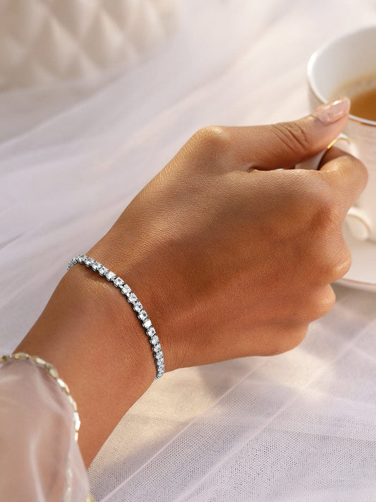 Rubans Rhodium-Plated Cubic Zirconia Studded Premium Tennis Bracelet Silver