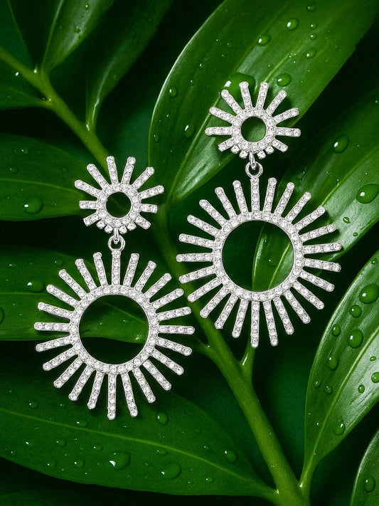 Silver Feather Motif Dangler Earrings フリーサイズ