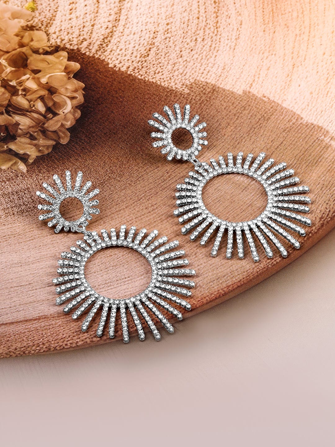 Silver Feather Motif Dangler Earrings フリーサイズ