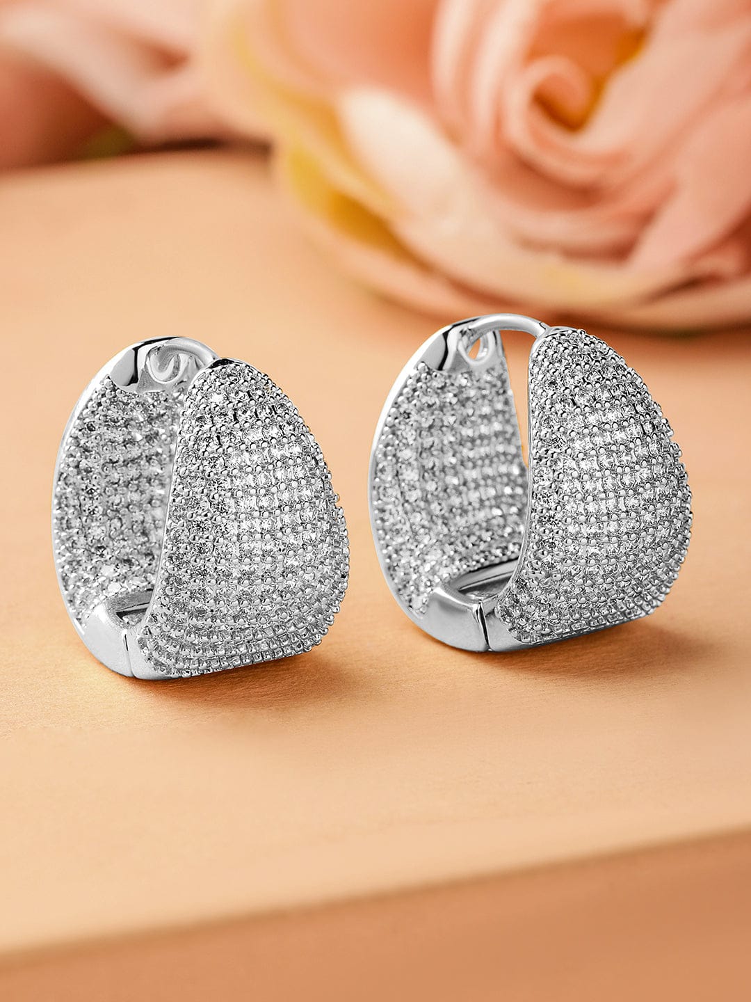 Opulent Shine American Diamond Zirconia Studded Hoops Silver
