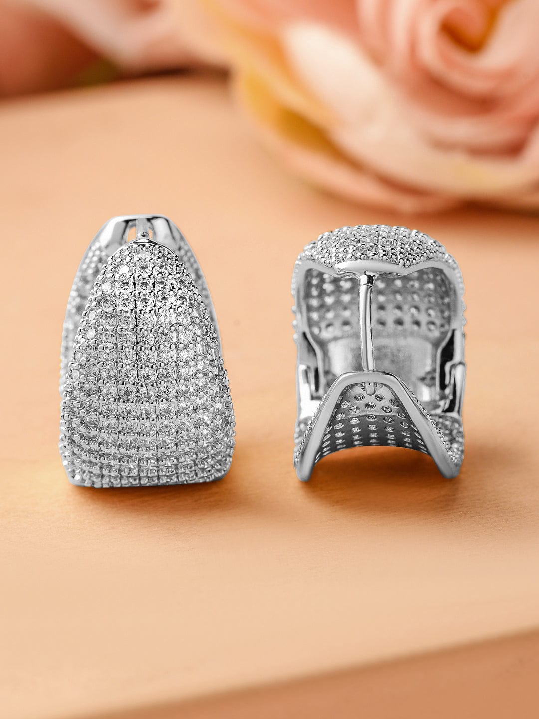 Opulent Shine American Diamond Zirconia Studded Hoops Silver