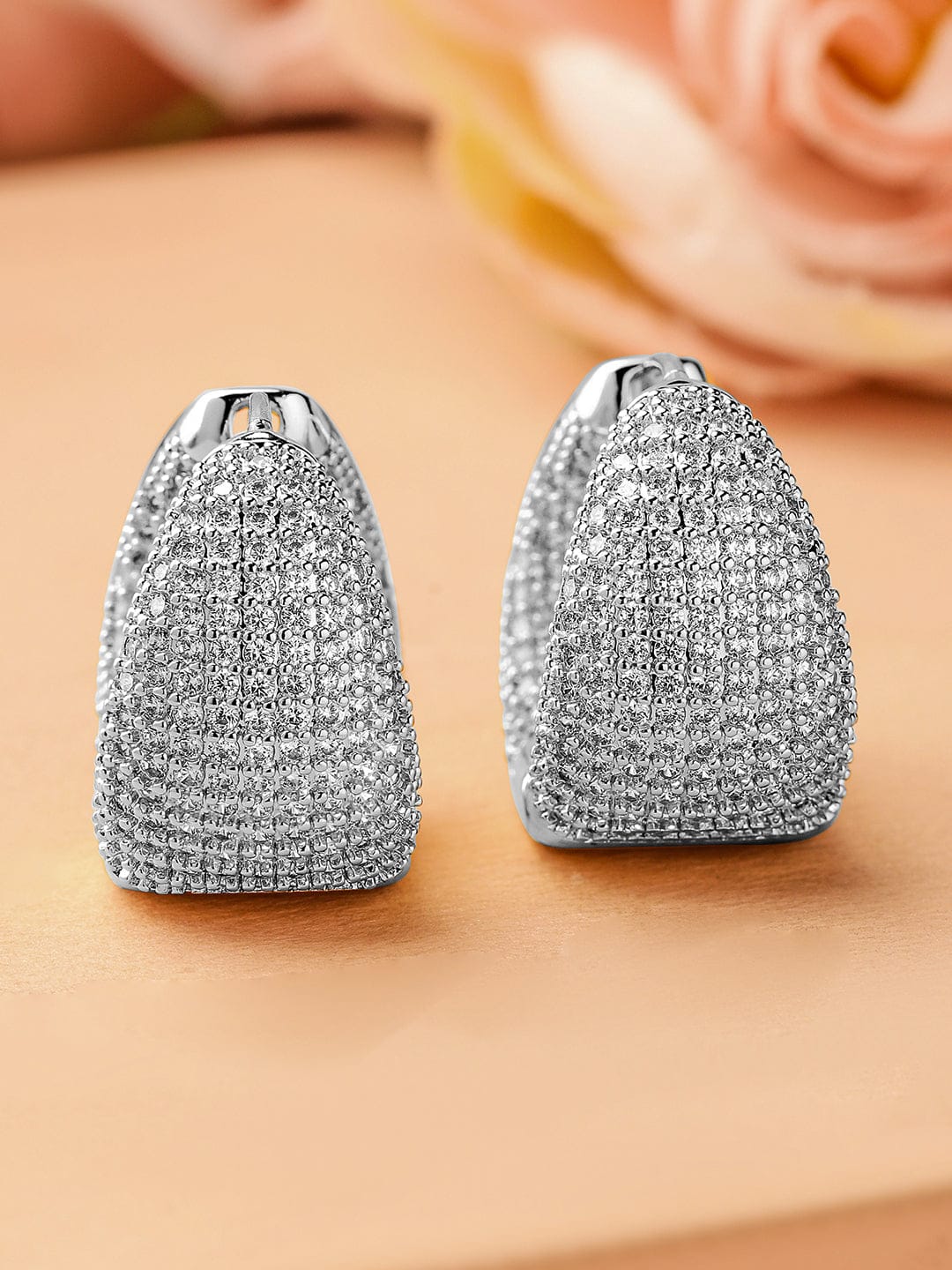 Opulent Shine American Diamond Zirconia Studded Hoops Silver