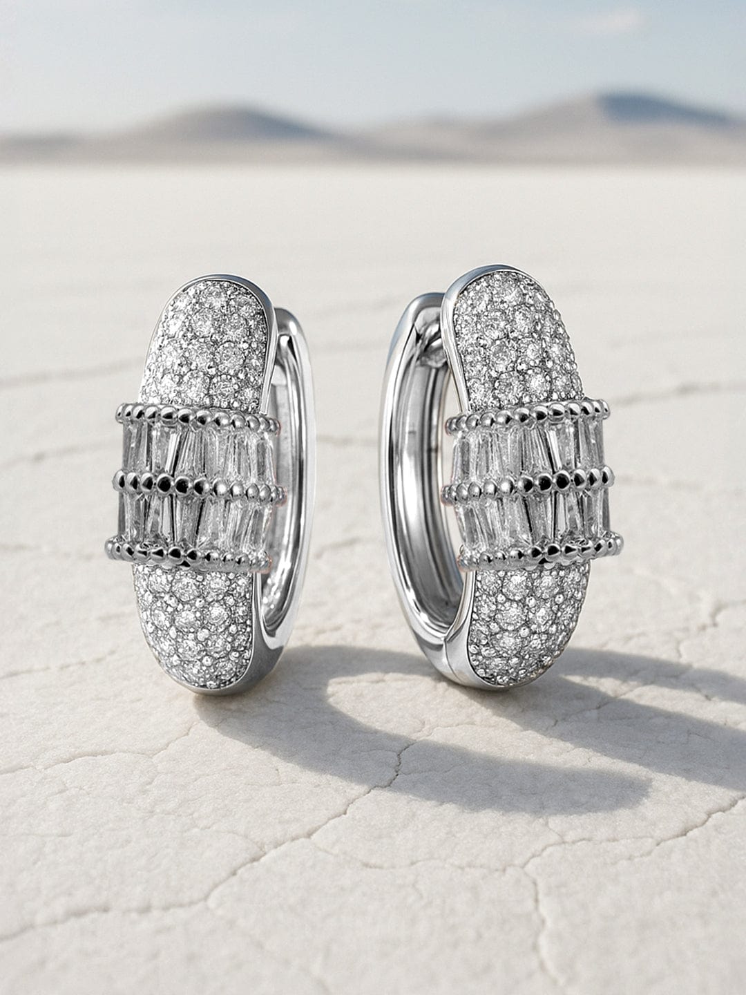 Crystal Frost Elegance Mini Hoop Earrings Silver