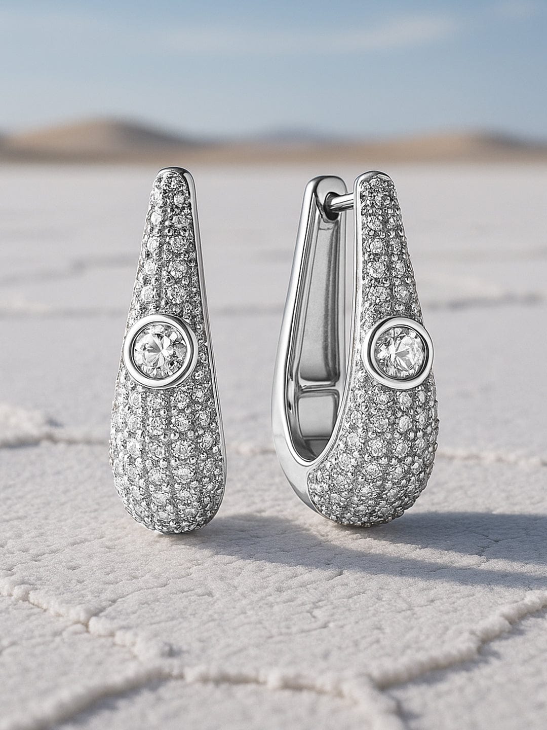 Sophisticated American Diamond Zirconia Hoops Silver