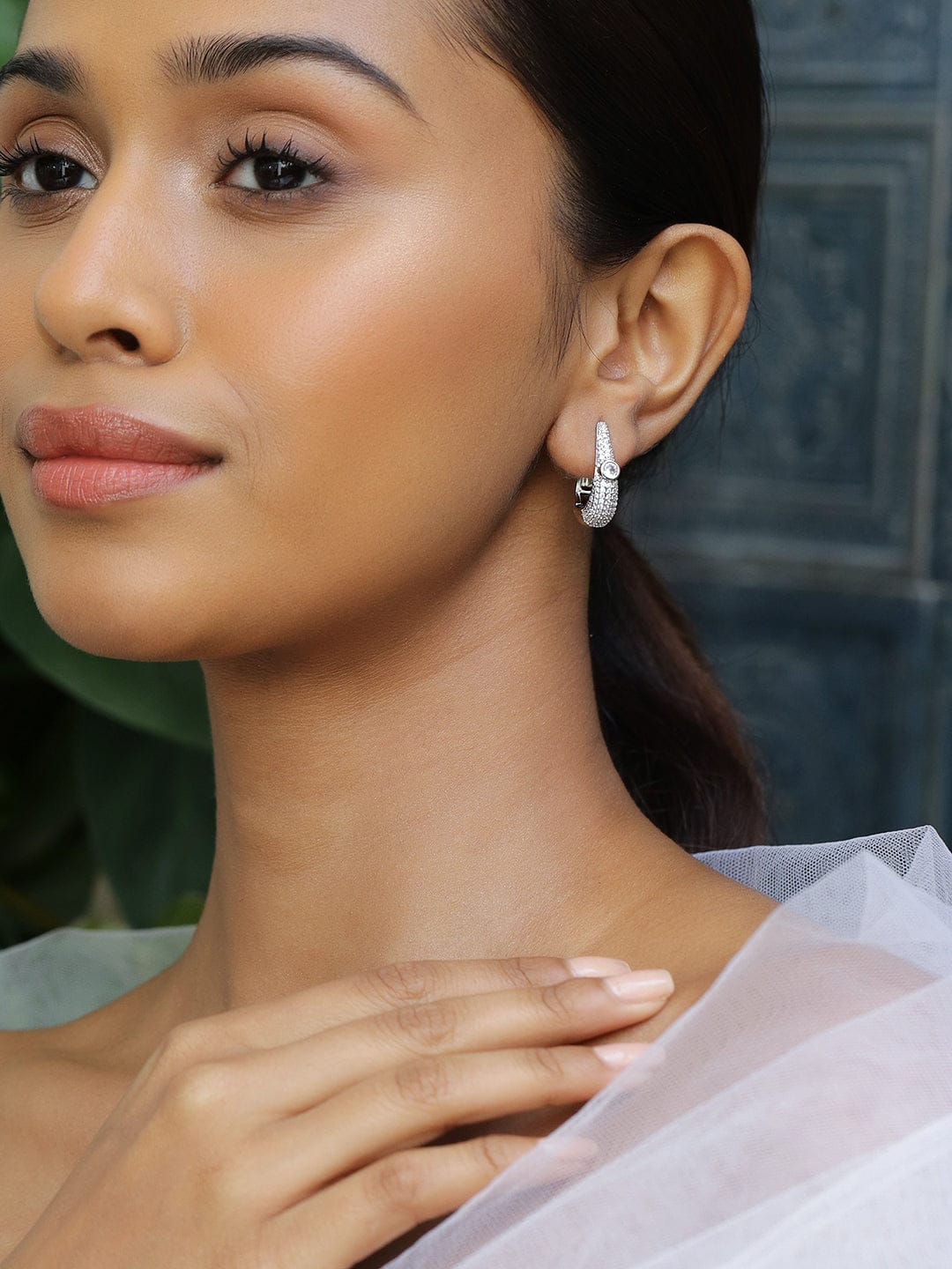 Sophisticated American Diamond Zirconia Hoops Silver