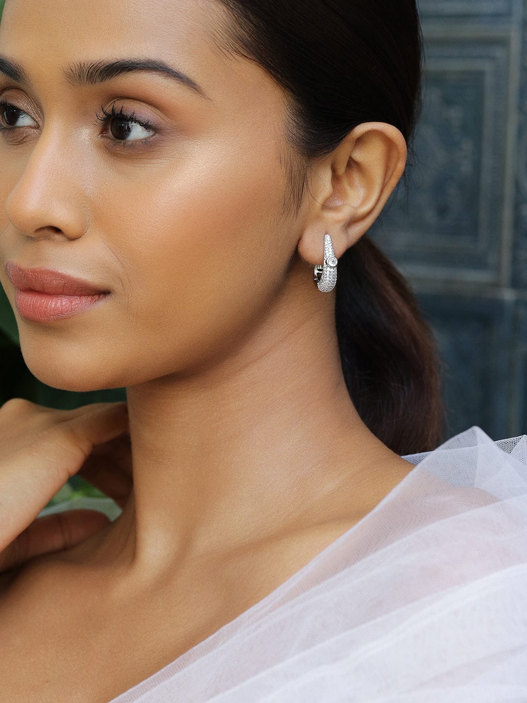 Sophisticated American Diamond Zirconia Hoops Silver