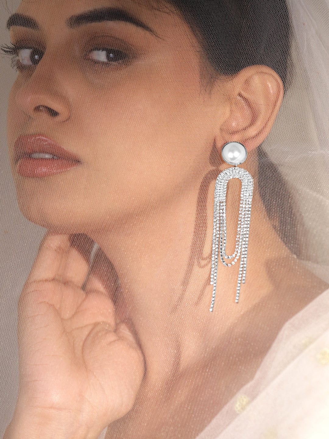 Chic Motion American Diamond Zirconia & Pearl Tassel Drops Silver