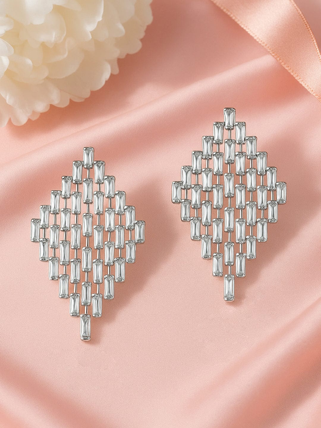 【Rubans】 Starry Trail American Diamond Zirconia Danglers｜ロジウムメッキ ダイヤモンドシェイプ キュービックジルコニア ドロップイヤリング