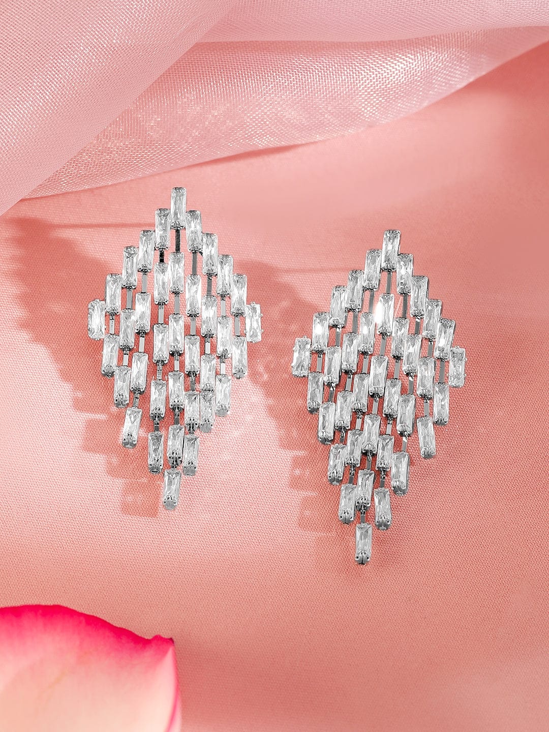 【Rubans】 Starry Trail American Diamond Zirconia Danglers｜ロジウムメッキ ダイヤモンドシェイプ キュービックジルコニア ドロップイヤリング