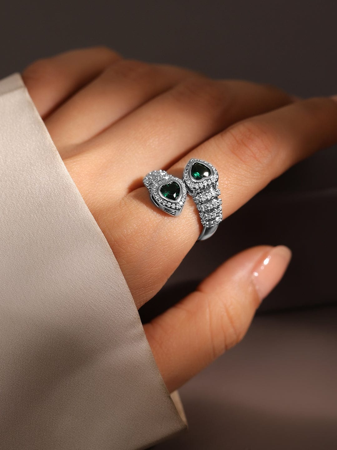 【Rubans】 Green Heart American Diamond Zirconia Openable Ring｜グリーンハート アメリカンダイヤモンド ジルコニア オープナブル リング