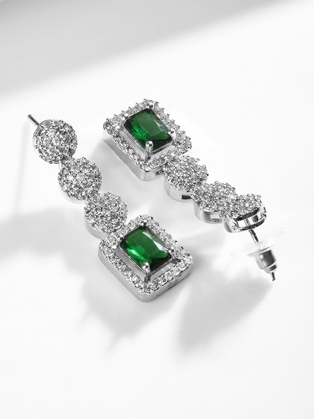 American Diamond Zirconia Emerald Cut Necklace Set Green